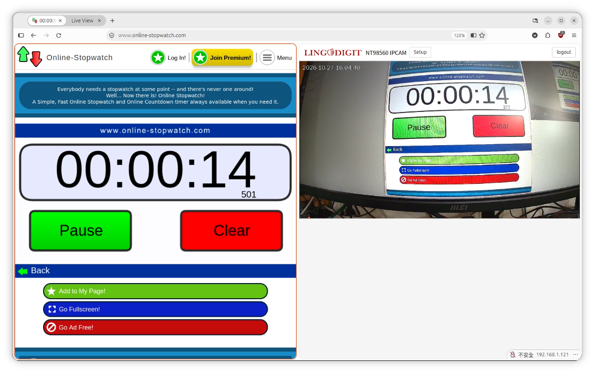 WebRTC latency measurement on Novatek NT98560: 0.172 seconds
